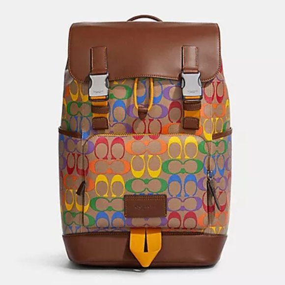 Coach Track Backpack In Rainbow Signature Canvas - Picture 1 of 10
